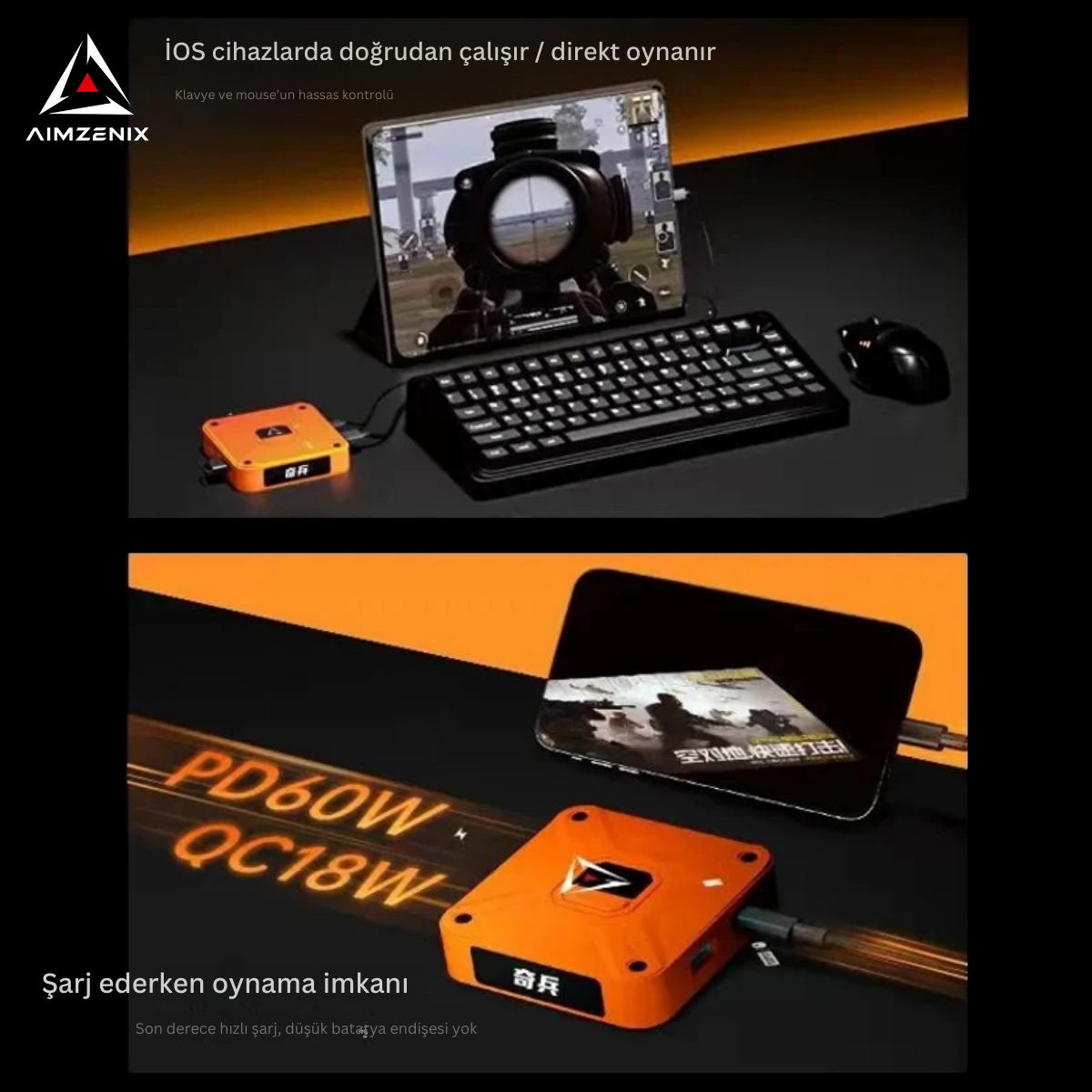 AX360M iOS Klavye & Mouse Dönüştürücü 1000Hz Çift Mod Tüm ios Sistemleri İPad/İPhone