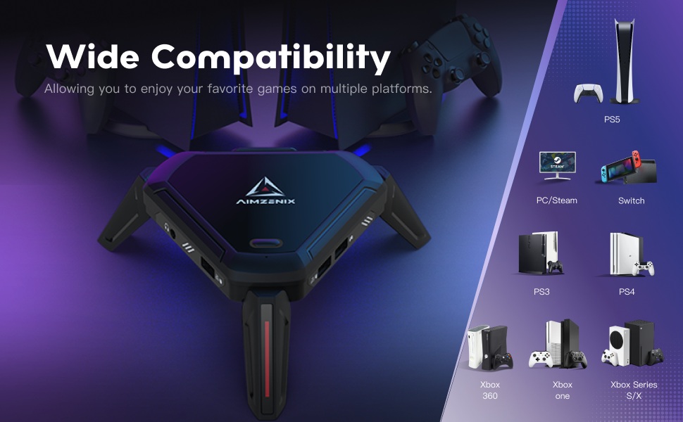 Monster AX600 Setli PS5 Klavye Fare Konsol Dönüştürücüsü PS4 Xbox Series X/S NS/NS2 PC