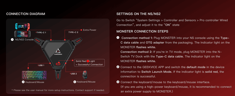 Monster AX600 Setli PS5 Klavye Fare Konsol Dönüştürücüsü PS4 Xbox Series X/S NS/NS2 PC