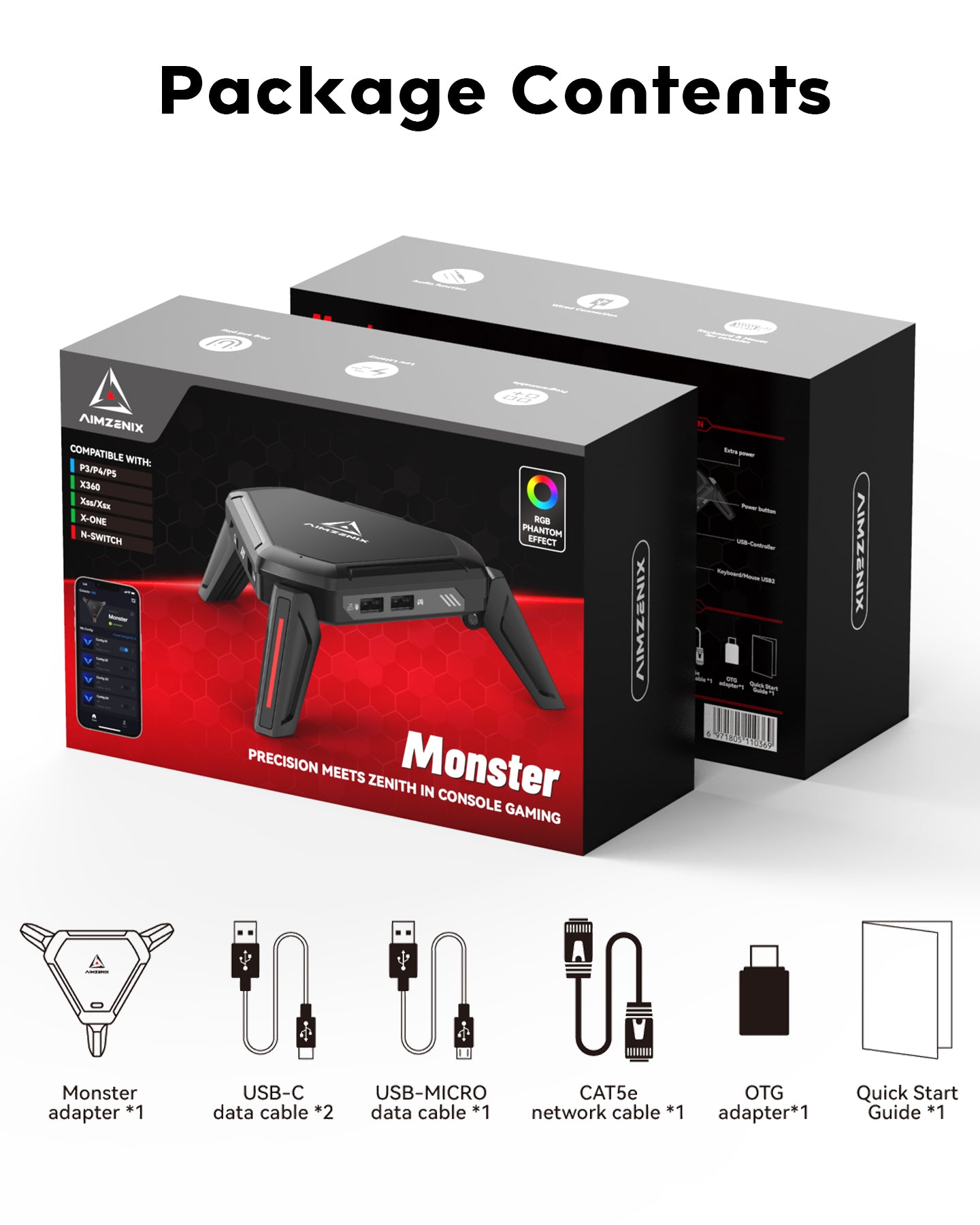 Monster AX600 Setli PS5 Klavye Fare Konsol Dönüştürücüsü PS4 Xbox Series X/S NS/NS2 PC