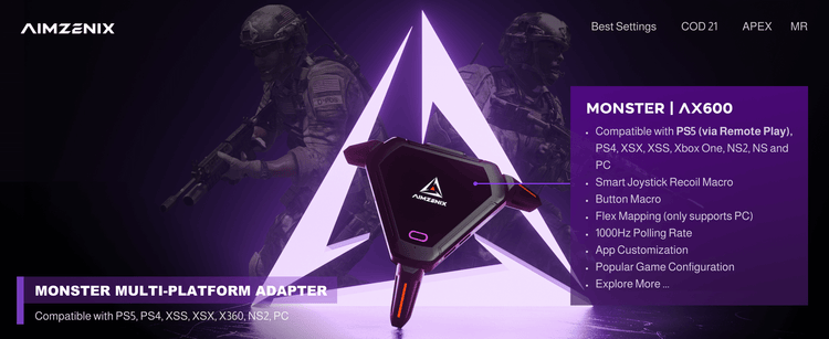 Monster AX600 Setli PS5 Klavye Fare Konsol Dönüştürücüsü PS4 Xbox Series X/S NS/NS2 PC
